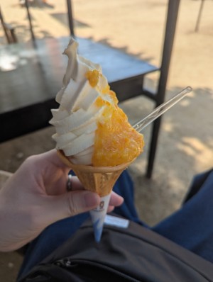 みかんソースがかかったソフトクリーム